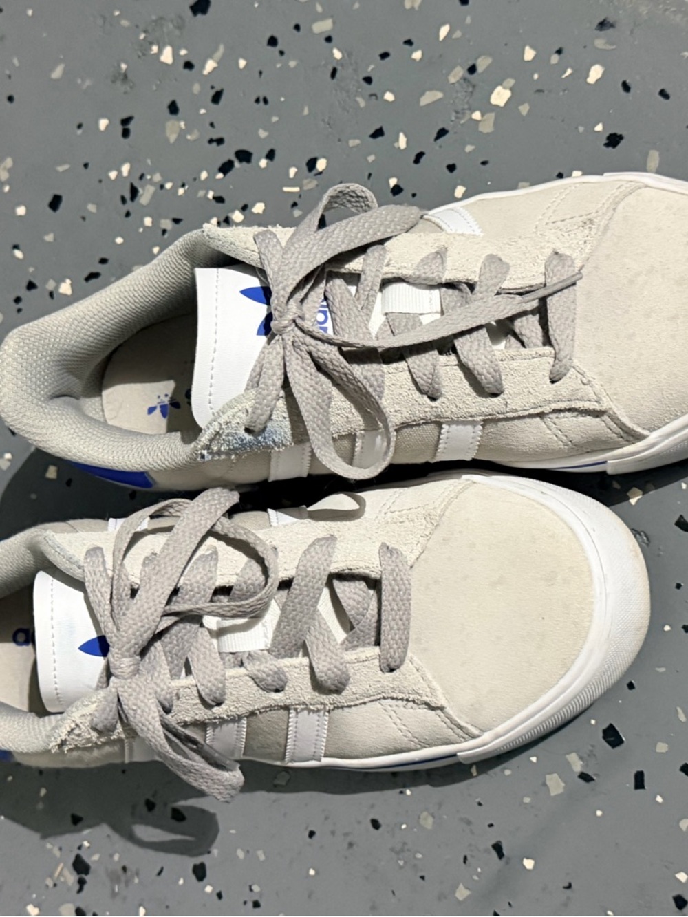 Adidas Light Gray Suede Sneakers with Blue Logo size 5.5